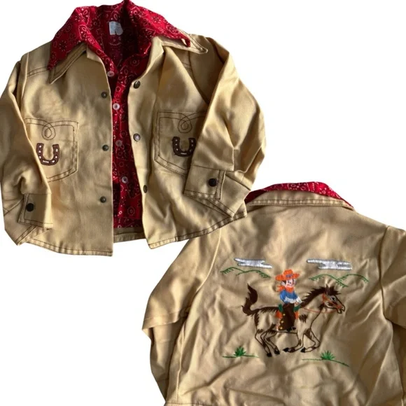 Vintage Kid’s 70's Cowboy Western Jacket & Bandana Print Button Down- 3T - Picture 1 of 10